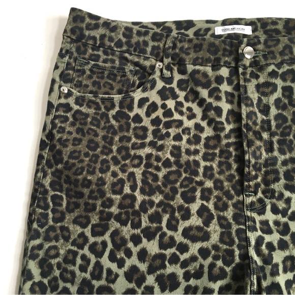 Good American Good Waist Crop Cheetah/Animal Print Green Jeans Size 20 - Picture 7 of 16